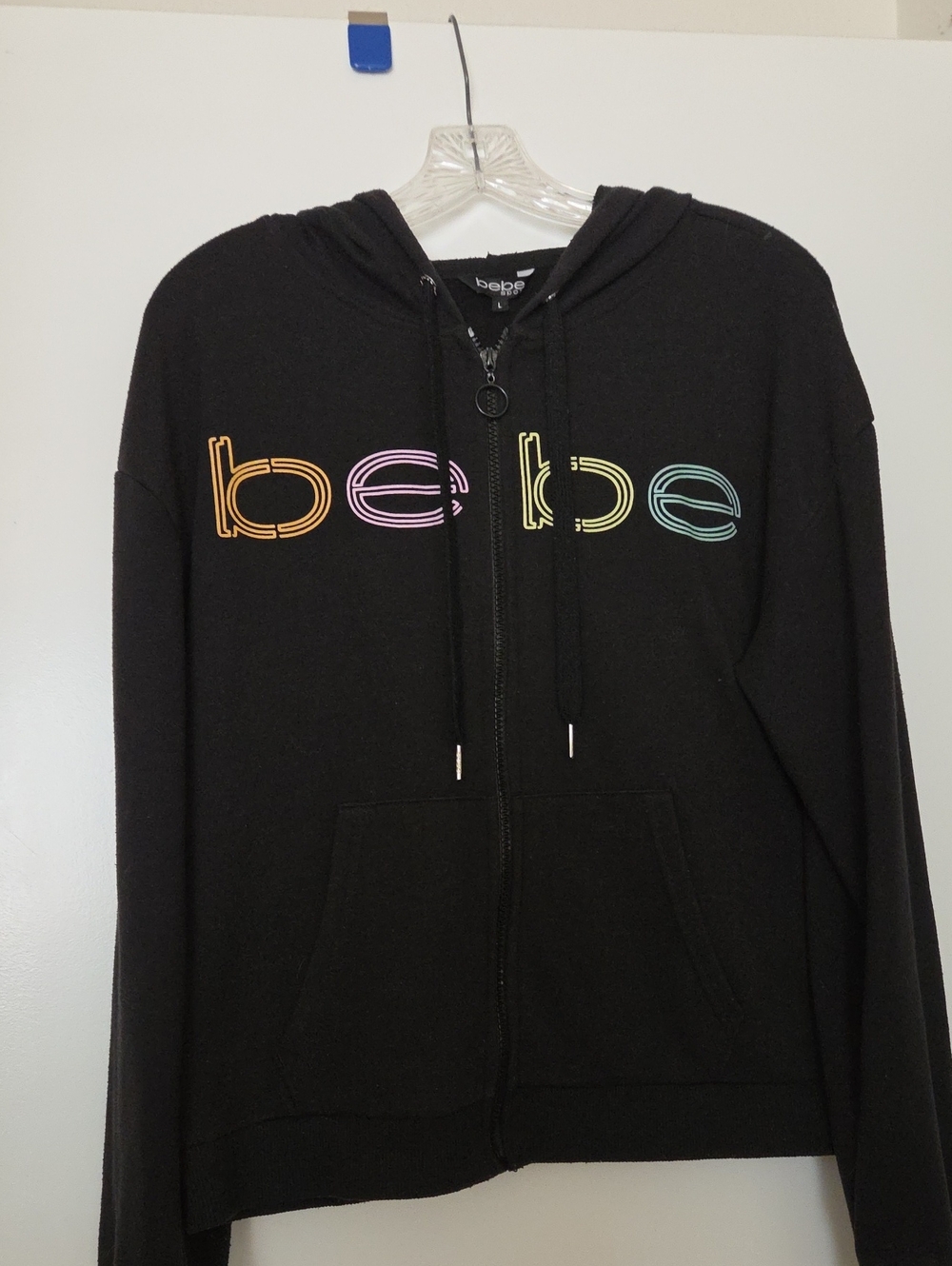 bebe Black Zip Hoodie Jacket with Coloful Logo